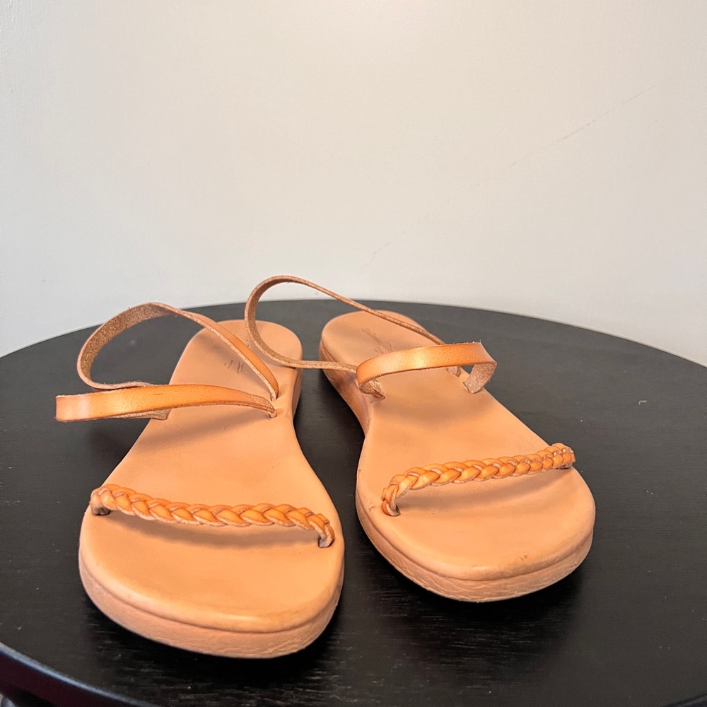 Tan Braided Leather Women's Slingback Sandals